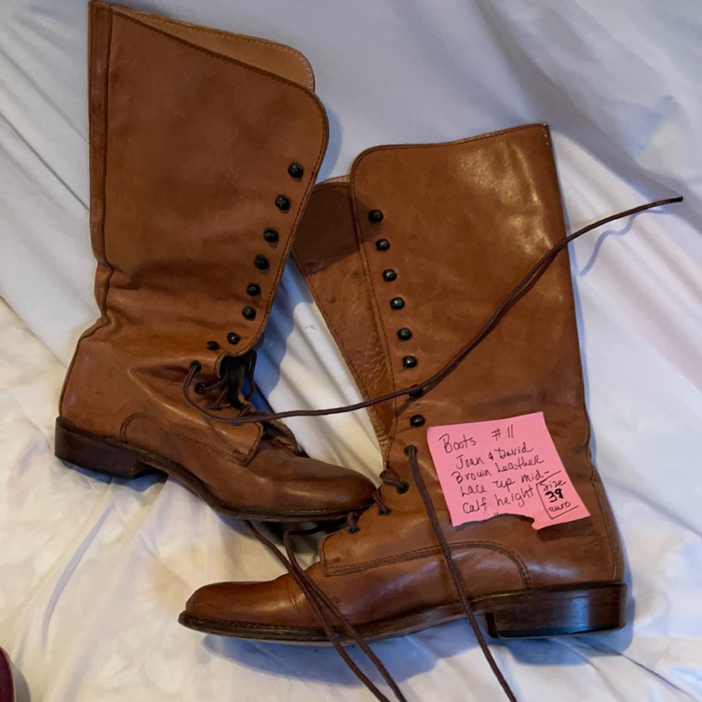 Boots. Brown leather. Lace up. All grommets and leather laces